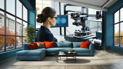 A woman sits at a desk, focused on her computer work Wall mural