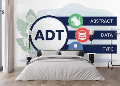 ADT, ABSTRACT DATA TYPE acronym. Concept with keyword and icons. Flat vector illustration. Isolated on white. Wall mural