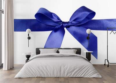 gift satin blue ribbon bow on white background Wall mural