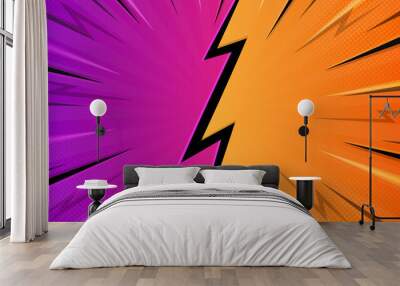 Colorful versus comic style background with lightning and halftone effect. Wall mural