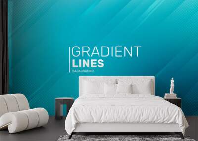 Dynamic mint lines background. Gradient teal background. Modern stripped background with shadow lines. Wall mural