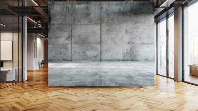 Grungy concrete wall background, abstract modern space with white tiles, empty room interior in sunlight. Theme of grunge, construction, building Wall mural