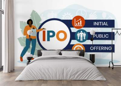 IPO - Initial Public Offering acronym. business concept background. Vector illustration for website banner, marketing materials, business presentation, online advertising Wall mural