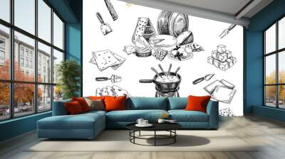 vector hand drawn illustration with cheeses . Wall mural