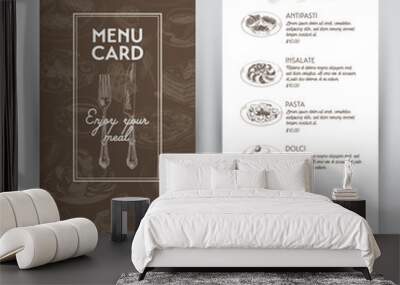 Vector hand drawn illustration with italian food. Restaurant menu Wall mural