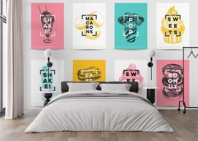 Vector hand drawn set of trendy sweets Illustrations. Wall mural