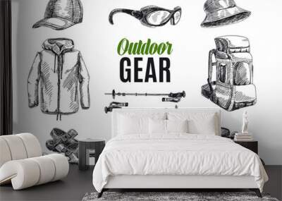 Vector set of highly detailed hand drawn camping stuff.  Wall mural