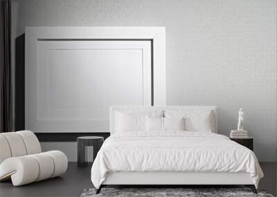 White frame for photos and drawings on a colored background. Interior Design. Mock up. Wall mural