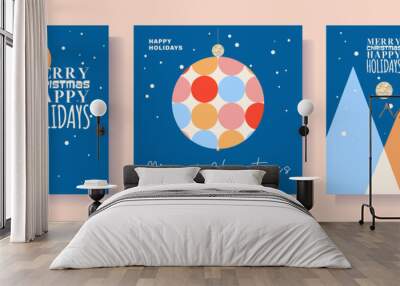 Merry Christmas greeting cards set, gold  and blue colours, celebrate, holidays, banner, poster, web, vector Wall mural