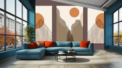 Abstract contemporary mountain landscape posters. Modern textured boho background set with mountains Wall mural