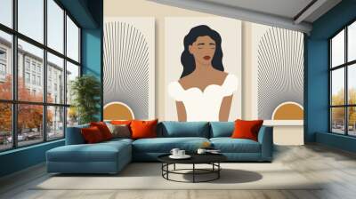 Aesthetic illustration set with minimalist sun poster Wall mural