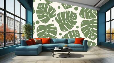 Tropical seamless pattern with monstera leaves elements. Wall mural