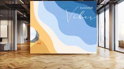 Summer vibes abstract background with sea, beach and umbrella,  template cover, poster, card, wallpaper, social and media, vector illustration Wall mural