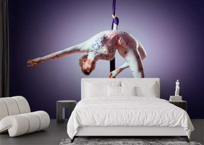 Beautiful dancer on aerial silk, aerial contortion, aerial ribbo Wall mural