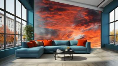 Fire in the sky at sunset, fiery orange sunset background in Florida nature Wall mural