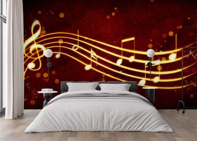 beautiful golden background music notation Wall mural