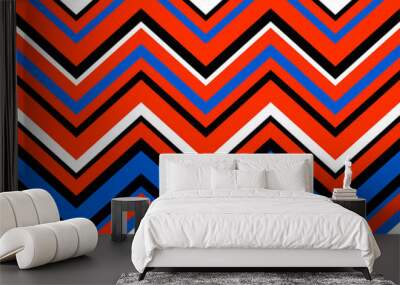 Abstract colorful geometric chevron seamless pattern in blue and orange, vector Wall mural