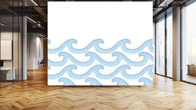 Blue and white doted ocean waves seamless border, vector Wall mural