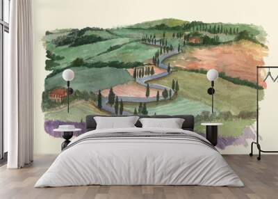 Watercolor rural landscape, Provence, France. Wall mural