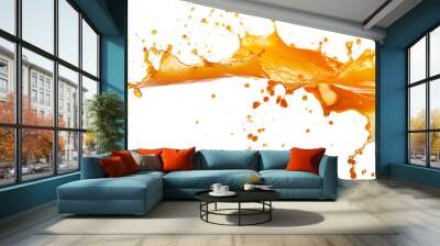 Orange juice splash concept. Light yellow color. Drop levitation. Sweet fruit. Liquid beverage. Healthy drink Wall mural