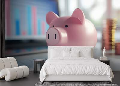 piggy bank on floor concept for saving, accounting, banking and business account or sustainable and environmentally friendly finance Wall mural