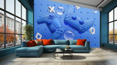 Digital Art of Blue Gamepad Background 3D Rendering Wall mural