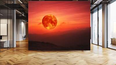 blood moon concept of a red full moon in red sky with cloud. Wall mural