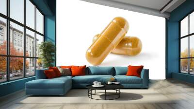 herbal capsules, herb turmeric capsules on white background. Wall mural