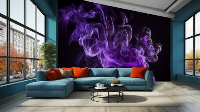 Purple smoke on a dark black background. Wall mural