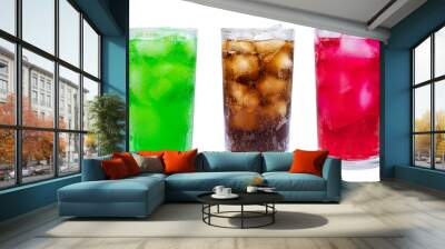 Soft drinks with ice cubes isolated transparent background. Wall mural