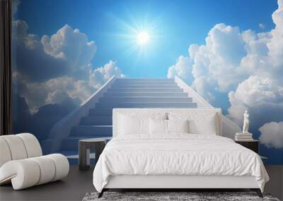 White classical stairs in heaven. Wall mural