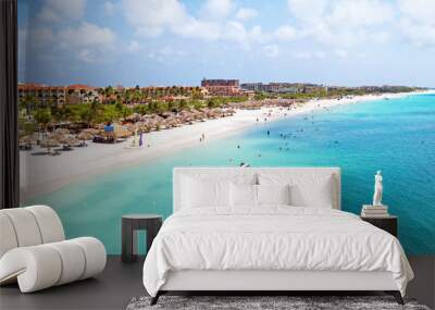 Aerial from Eagle beach on Aruba in the Caribbean Wall mural