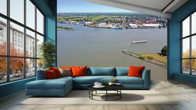 Aerial from the  crossing river Nieuwe Maas with the river Lek near Rotterdam in the Netherlands Wall mural