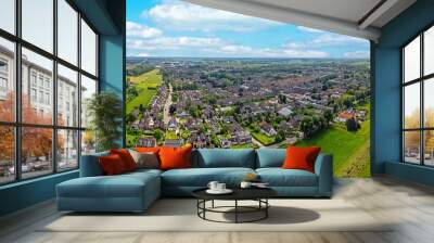 Aerial panorama from the town Heteren at the Nederrijn in the Netherlands Wall mural