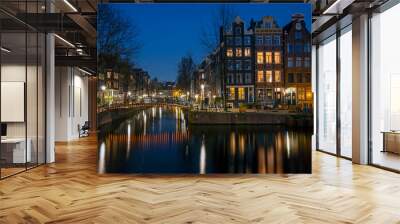 City scenic from Amsterdam in the Netherlands by night Wall mural