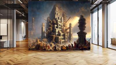 Construction of the Tower of Babel from the biblical story Wall mural