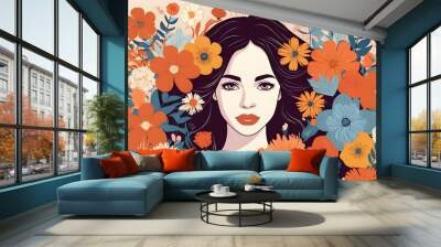 Vector illustration March 8, girl in flowers International Women's Day place for text. Feminism concept, gender equality women's rights Wall mural