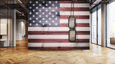 Military dog tags on American flag background Wall mural