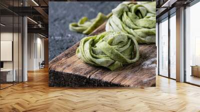 Fresh homemade green pasta tagliatelle Wall mural