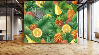 Pineapple jungle papercut in neutral colors pattern. Wall mural