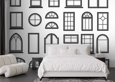 Window icon set. Vector symbol in outline flat style isolated on white background. Wall mural