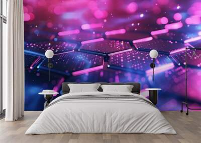 Abstract background with blue and purple hexagon pattern. Wall mural