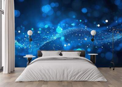 Abstract background with blue lights and bokeh effects, dark background, blue light effect, glowing dots, sparkling stars. Wall mural