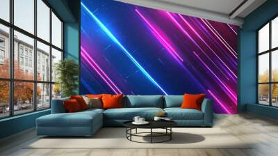 Abstract background with glowing pink, purple and blue neon light lines. Wall mural