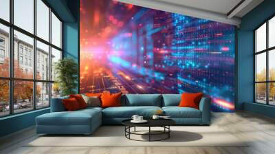 Abstract Digital Data Flow and Binary Code Wall mural