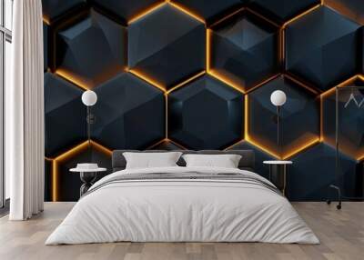 Abstract Hexagon Pattern with Glowing Edges Wall mural