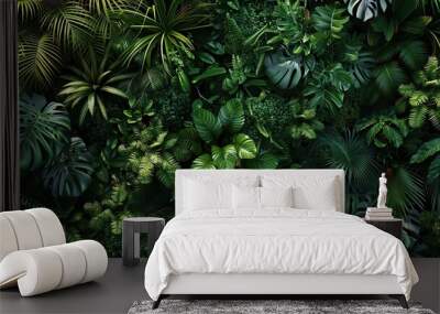 Aerial view of dense forest with lush green trees and exotic plants Wall mural