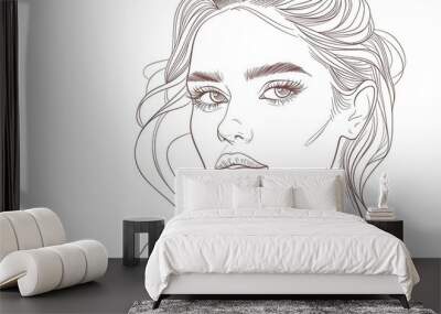 black line drawing of a woman's face Wall mural