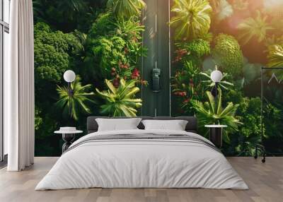 Car Driving Through Lush Tropical Foliage Wall mural