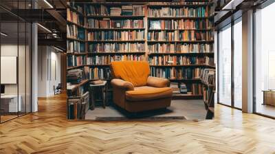 Cozy Library with Armchair Wall mural